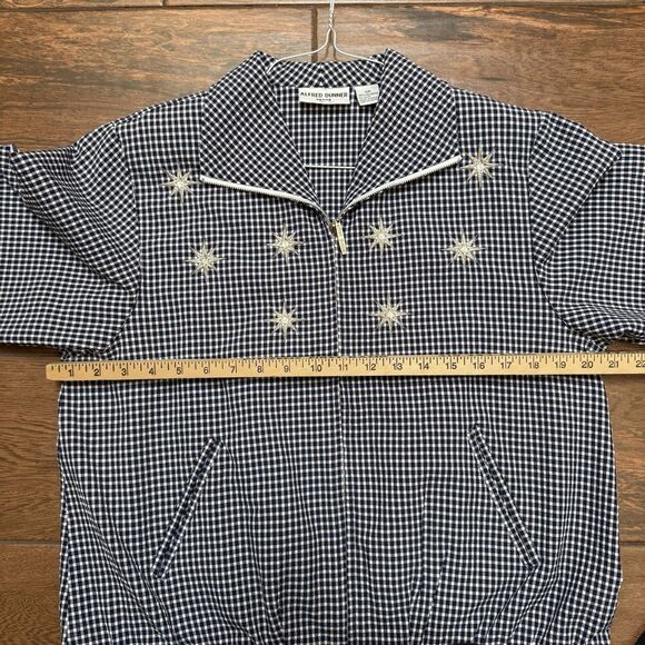 Vtg Alfred Dunner PETITE Blue Gingham Checked Jacket Embroidered Flowers Sz 10P - Picture 3 of 8